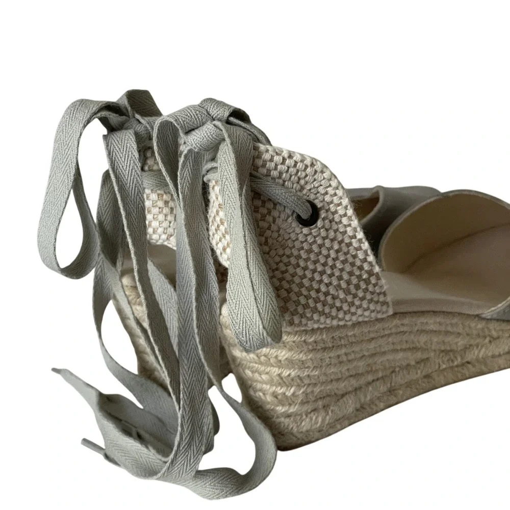 Soludos Marseille Linen Wedge Espadrilles Sage Gray 9.5 EU 40